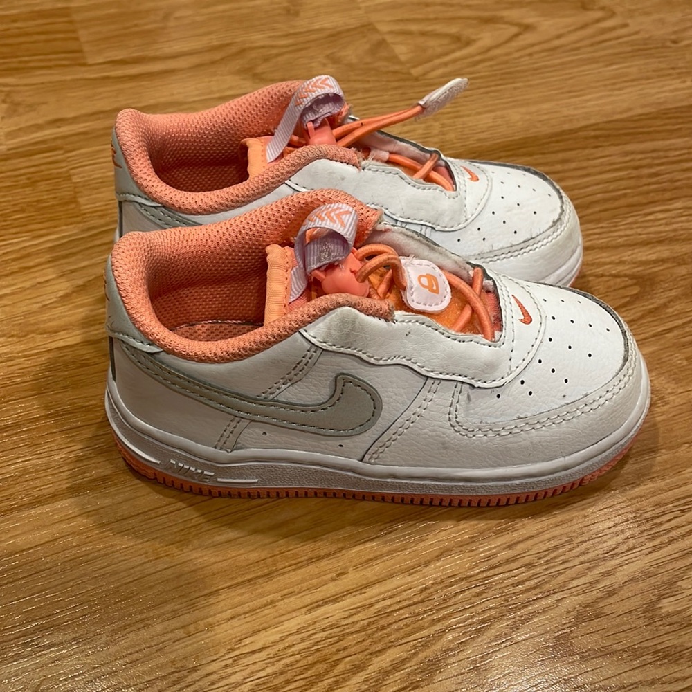 Toddler peach and white Nike Air Force 1s